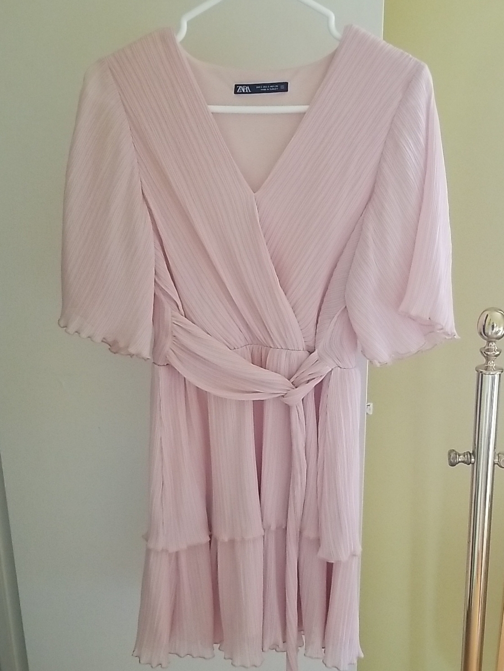 Zara Blush Pleated Wrap Midi Dress Size Small